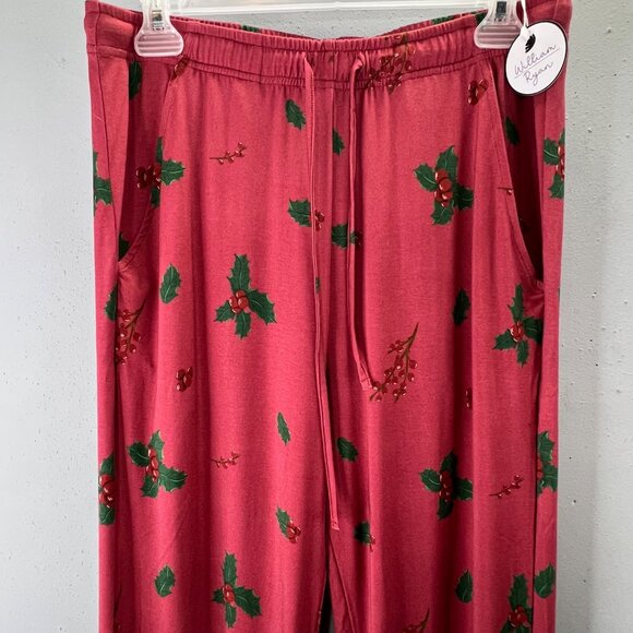 William & Ryan Pajama Lounge Pants S Bamboo Brick Red Holly Leaves Berries NWT - Picture 2 of 5